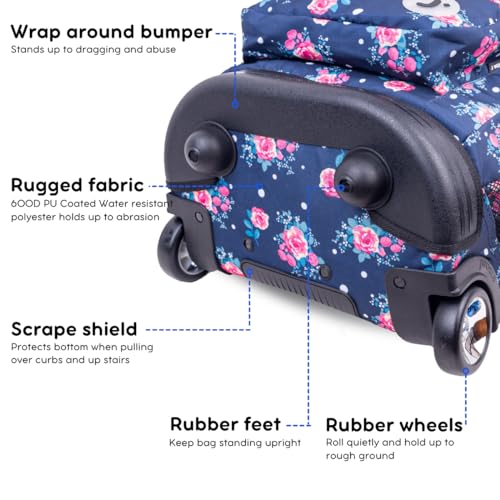 J World Sundance Laptop Rolling Backpack for Girls Boys. Roller Bookbag with Wheels, 20 Inch, Navy Rose - color: Navy Rose