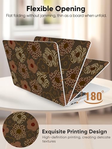 Seorsok Compatible with MacBook Air 13 Inch Case 2022 2021 2020-2018 Release A1932 A2179 M1 A2337 Touch ID,Classic Leopard Grain&Blooming Floral Plastic Hard Shell Case&Keyboard Cover,Dark Brown - color: Leopard Grain&Blooming Floral