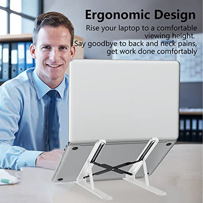 Tonmom Laptop Stand for Desk, Adjustable Laptop Riser, White | ABS+Silicone Foldable Portable Notebook Holder, Ventilated Cooling Notebook Mount Computer Stand for 10-15.6” Laptops,Tablets - color: White