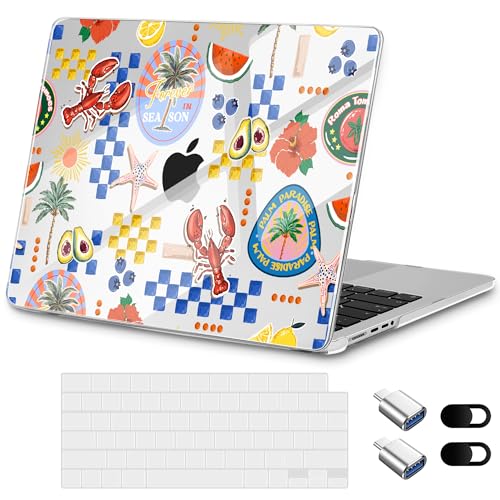 for New MacBook Pro 14 inch Case 2026 2025 M5 2024 M4 2023 Release– Aesthetic Floral Design Clear Laptop Shell 6-in-1 Bundle with TPU Keyboard Cover & OTG Adapters, Lobster & Fruit - color: Fruits