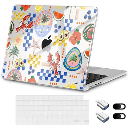 for New MacBook Pro 14 inch Case 2026 2025 M5 2024 M4 2023 Release– Aesthetic Floral Design Clear Laptop Shell 6-in-1 Bundle with TPU Keyboard Cover & OTG Adapters, Lobster & Fruit - color: Fruits