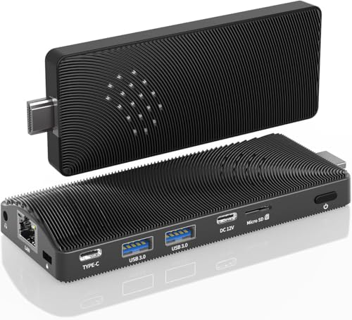 Fanless Mini PC Stick, Win 11 Pro Celeron J4105 8GB RAM 128GB eMMC Micro Desktop Computer, Full Functional Type-C, RJ45 Gigabit Ethernet 4K 60Hz, WiFi BT 5, HDMI 2.0 for Business, Office, IoT, Home - size: J4105-8+128GB