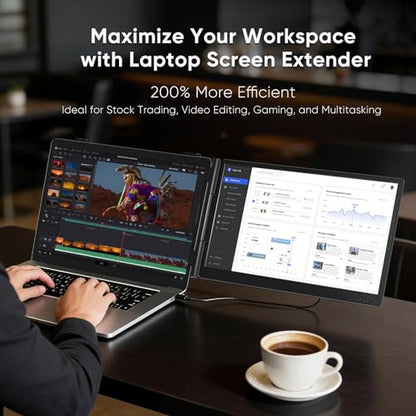 Laptop Screen Extender, 14" FHD 1080P Dual Screen Monitor for Laptop Ultra-Light Portable Monitor with USB-C/HDMI, Plug & Play for Windows/Mac/Chrome/Android - size: 14.1"