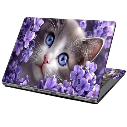Laptop Skin Sticker Decal 12" 13" 13.3" 14" 15" 15.6",Waterproof Scratch Resistant Vinyl,Reusable Easy to Apply,for MacBook HP Dell Notebooks Netbooks Laptop,2 Wrist Pads,Cat Purple Flower - color: Cat Purple Flower