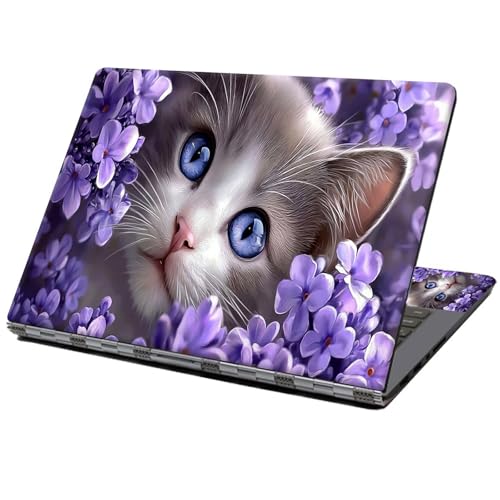 Laptop Skin Sticker Decal 12" 13" 13.3" 14" 15" 15.6",Waterproof Scratch Resistant Vinyl,Reusable Easy to Apply,for MacBook HP Dell Notebooks Netbooks Laptop,2 Wrist Pads,Cat Purple Flower - color: Cat Purple Flower