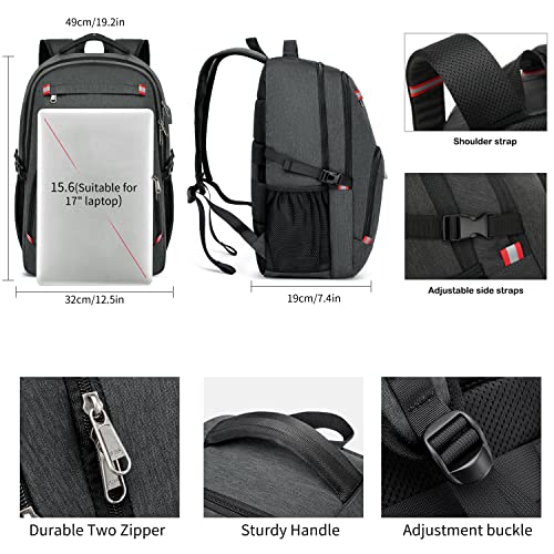 CAFELE Backpack,Waterproof Large 17in Laptop Backpack for Trip School Work Bookbag Computer Rucksack with USB Charging Port,Water Resistant Sturdy Backpack for Men Women,Grey | USB Charging Port, Water Resistant, Large Capacity, For Trip School Work - col