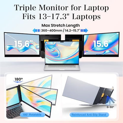 Laptop Screen Extender 15.6" Ultra-Thin, 1080P FHD IPS Dual/Triple Portable Monitor for Laptop, USB-C/HDMI Plug&Play, Fits 17.3" Max Laptops,Travel Screens for Windows/Mac/Chrome/Android/Switch - size: Triple 15.6" Monitor