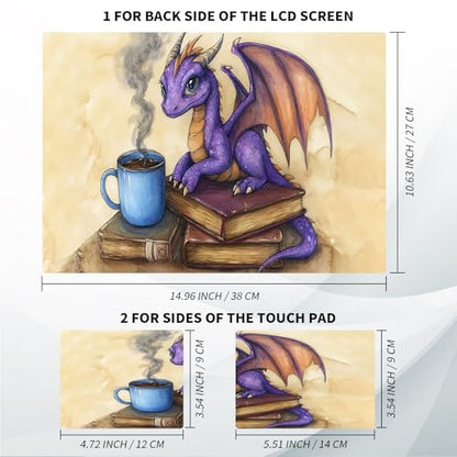 Universal Laptop Skin, DIY Cut-to-Fit Vinyl Cover Compatible with HP, Dell, Lenovo, Mac (13.3" to 15.6"), Anti-Scratch, No Residue & Bubble-Free Protective Decal Sticker, Bookworm Dragon Coffee - color: Bookworm Dragon Coffee