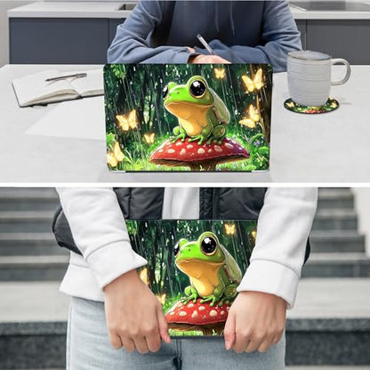 Laptop Skin Sticker Decal 12"-15.6" Universal Laptop/Notebook/Netbook Vinyl - Waterproof Scratch Resistant,Fits HP Dell Lenovo MacBook,2 Free Wrist Pads,Easy Apply & Remove,Cute Frog Mushroom - color: Cute Frog Mushroom