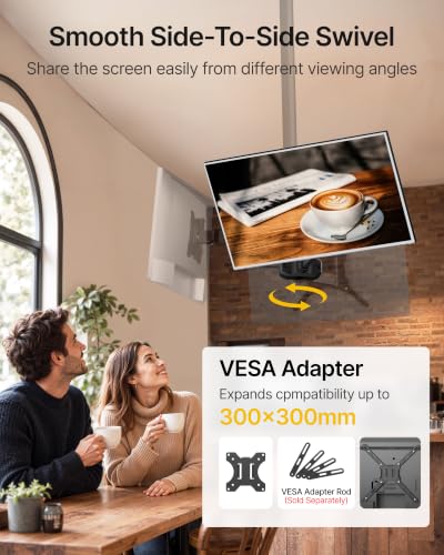 monTEK Universal VESA Steel Pole Mount Full Motion Monitor Arm, Fits 17 to 32 Inch Screens with Removable 75x75/100x100 VESA Plate, Holds Up to 10kg/22lbs, Black Clamp Mount with Cable Management - size: 10.7" Long Arm