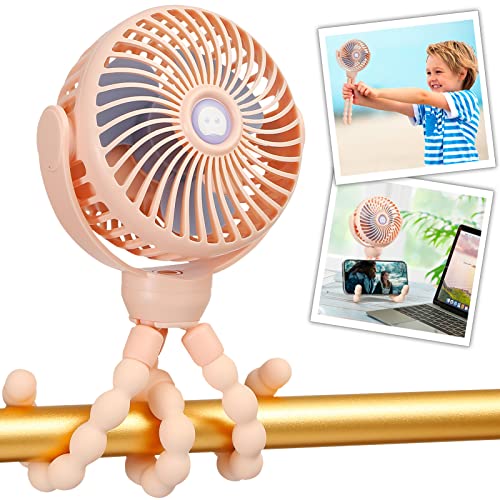 snawowo Mini Portable Baby Stroller Fan, Battery Operated Clip on Fan, Rechargeable 360° Rotate Flexible Tripod Handheld Cooling for Car Seat Crib Treadmill Travel（Pink） - color: U-Pink