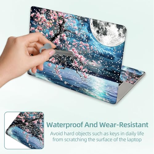 Universal Laptop Skin Decal, 3-Piece Vinyl Protector for 12 13 14 15.6" Notebook, Waterproof Anti-Scratch, Easy Trim & Bubble-Free Finish, Large Tree with Pink Flowers - color: Large Tree with Pink Flowers