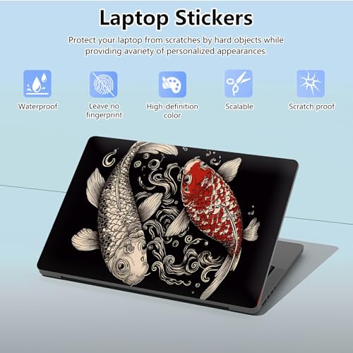 Universal Laptop Skin Sticker with 2 Wrist Pad Skins, Waterproof Scratch Resistant Vinyl Laptop Cover Decal, Cut to Fit for 11–15.6 Inch MacBook HP Dell Lenovo, Koi Fish - color: Koi Fish