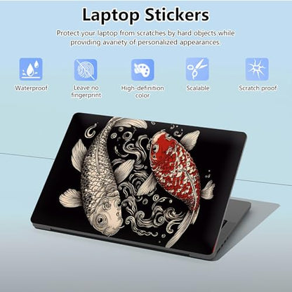Universal Laptop Skin Sticker with 2 Wrist Pad Skins, Waterproof Scratch Resistant Vinyl Laptop Cover Decal, Cut to Fit for 11–15.6 Inch MacBook HP Dell Lenovo, Koi Fish - color: Koi Fish