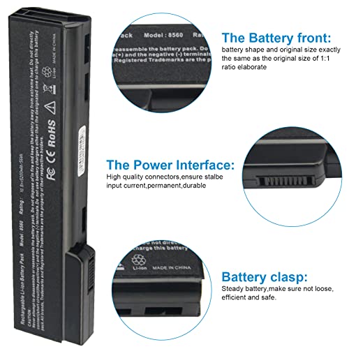 Futurebatt Laptop Battery for HP EliteBook 8460P 8460W 8470P 8560P 8570P; HP ProBook 6360B 6460B 6465B 6470B 6560B 6565B 6570B Notebook, P/N CC06 QK642AA 628666-001 630919-421 HSTNN-F08C HSTNN-OB2G - size: D255 8.86 3.15 1.38 in