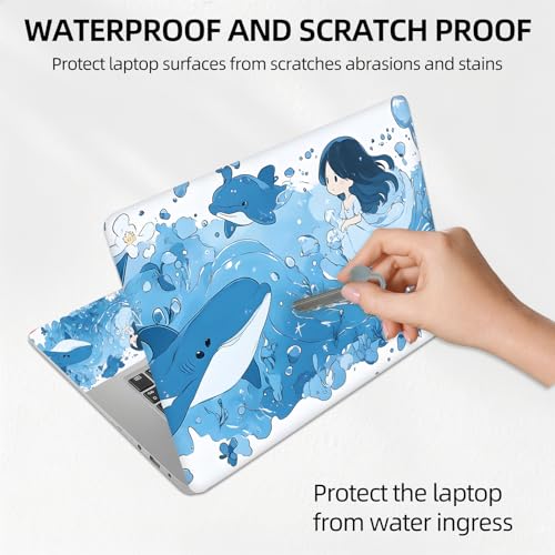 Cute Whale Girl Anime Universal Laptop Skin Sticker 3PCS, Protective Decal Trim-to-Fit 11.6" 13.3" 14" 15.6" Laptop Vinyl Cover, Removable Anti-Scratch Computer Decal Protector - color: Cute Whale Girl Anime