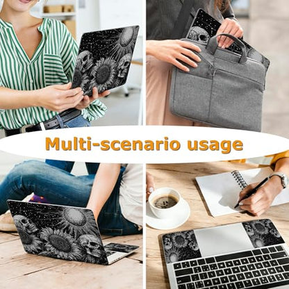 Universal Laptop Skin Sticker with 2 Wrist Pad Decals, 3-Piece Removable Vinyl Laptop Cover, Dark Sunflowers Skull Waterproof Anti-Scratch, Easy-Trim Fit for 13.3" 14" 15.6" Laptops - color: Dark Sunflowers Skull