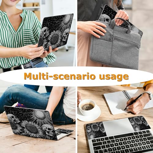 Universal Laptop Skin Sticker with 2 Wrist Pad Decals, 3-Piece Removable Vinyl Laptop Cover, Dark Sunflowers Skull Waterproof Anti-Scratch, Easy-Trim Fit for 13.3" 14" 15.6" Laptops - color: Dark Sunflowers Skull