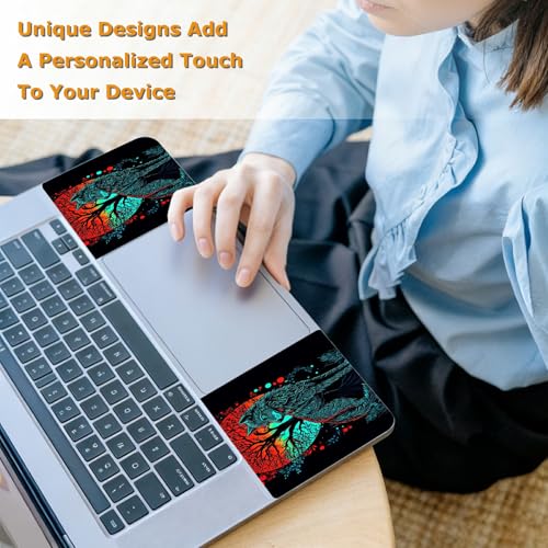 Universal Laptop Skin Sticker with 2 Wrist Pad Decals, 3-Piece Removable Vinyl Laptop Cover, Art Wolf Waterproof Anti-Scratch, Easy-Trim Fit for 13.3" 14" 15.6" Laptops - color: Art Wolf