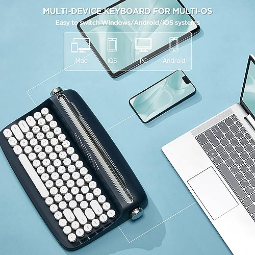 YUNZII ACTTO B303 Wireless Typewriter Keyboard, Bluetooth Connection, Cute Retro Aesthetic Design with Integrated Stand for Tablet, Phone, PC and Win/Mac/Android (B303, Midnight) - style: Midnight