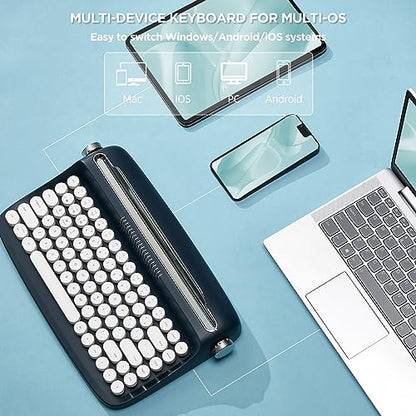 YUNZII ACTTO B303 Wireless Typewriter Keyboard, Bluetooth Connection, Cute Retro Aesthetic Design with Integrated Stand for Tablet, Phone, PC and Win/Mac/Android (B303, Midnight) - style: Midnight