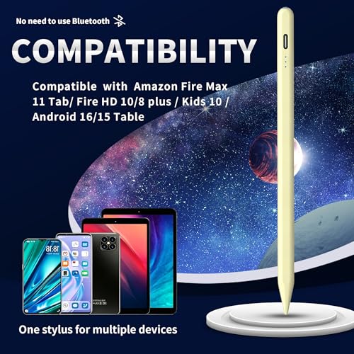 Stylus Pen Android for AMZ Tablet HD 10/Max 11 Compatible with Samsung/Lenovo,Accurate， Push-Button Switch On/Off,Long Battery Life+2Tips(NW Yellow) - color: NW Yellow