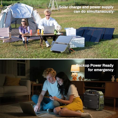 BROWEY 1600W (3200W Peak) Portable Power Station, 1024Wh LiFePO4 Battery with Built-in Solar Panel, 100W USB-C PD, Solar Generator for Camping, RV, Home Backup, Emergency - style: S1600 Green