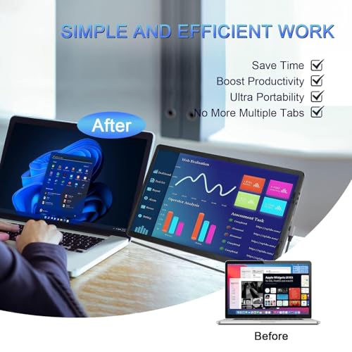 farfi Laptop Screen Extender - 360° Rotatable Portable Monitor | 11.6"" Foldable Laptop Monitor Extender with USB-C & Mini HDMI, Plug and Play for Mac, PC, and Android, 91005358FARFI