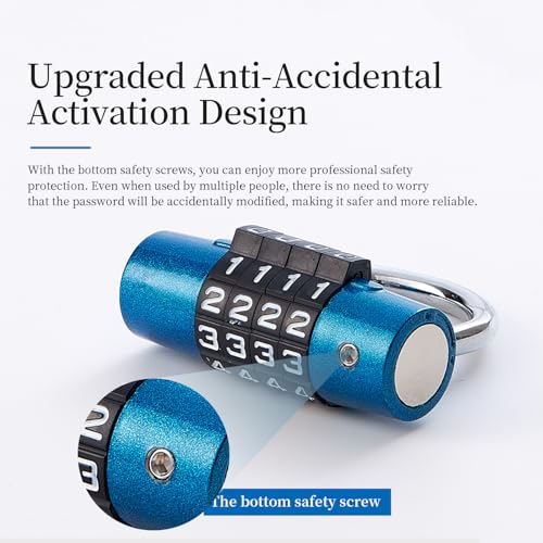 Gym Locker Lock 4 Digit Combination Lock for Locker for School Gym Lock for Sports, Toolbox, Case, Hasp Storage（20） (Shackle Blue) - size: 3.5" blue