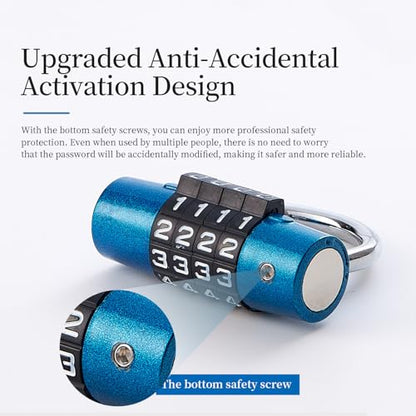 Gym Locker Lock 4 Digit Combination Lock for Locker for School Gym Lock for Sports, Toolbox, Case, Hasp Storage（20） (Shackle Blue) - size: 3.5" blue