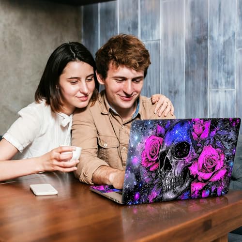 Universal Laptop Skin Sticker Decal, Compatible with MacBook HP Dell Lenovo 12"-15.6", Reusable Vinyl Notebook Cover 3PCS Set, High-Recognition Film-Skull Purplish red Flowers - color: skull purplish red Flowers