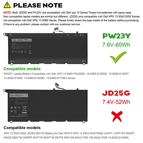 Fancy Buying PW23Y 0PW23Y Laptop Battery for Dell XPS 13 9360 13-9360-D1605G 13-9360-D1605T 13-9360-D1609 13-9360-D1609G 13-9360-D1705G fits 0TP1GT TP1GT RNP72 0RNP72 P54G002 - size: 10.7*4.48*0.19inch