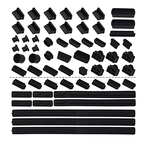 61Pcs Silicone Dust Plug Kit for Computer USB HDMI RJ45 SATA | Silicone resists moisture/oxidation. 18 types, varied counts. Fits motherboards, laptops, TVs. Reusable, washable, snap-fit. - color: black 61