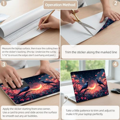 Aesthetic Laptop Skin Cover,12-15.6 Inch Universal Vinyl Sticker Decal,Waterproof Scratch-Resistant Notebook Wrap,Removable Residue-Free Protector,Night Ravens Moon - color: Night Ravens Moon
