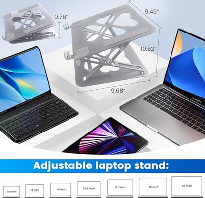 Laptop Stand, Mechanical Dual Angle Adjustable Heavy Duty Notebook Stand for Desk, Supports 55 lbs, Ergonomic Portable Computer Stand with Cooling, Silver
