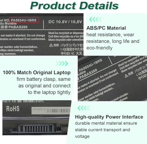 PA5024U-1BRS Battery for Toshiba Satellite S75 P75-A7200 P75-A7100 S855 | S855-S5378 S855D-S5148 C75D C875 C850 L800 C55T-A C55-A5220 C55-A5300 C55-A5302 C55-A5390 P875 PA5026U-1BRS