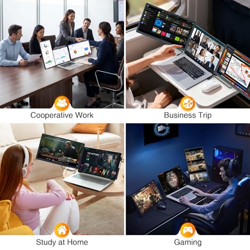 Upgraded Detachable 15.6" Laptop Screen Extender,FHD 1080P IPS Triple Portable Monitor for Laptop, Multiple Screens Design Monitor Extender for 13"-17.3" Laptops (Mac, Wins, Android, Dex)