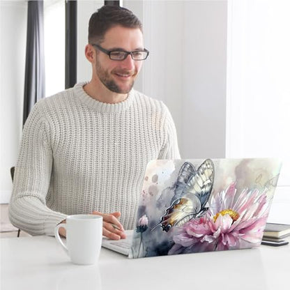 Universal Laptop Skin, DIY Cut-to-Fit Vinyl Cover Compatible with HP, Dell, Lenovo, Mac (13.3" to 15.6"), Anti-Scratch, No Residue & Bubble-Free Protective Decal Sticker, Butterfly Pink Flower - color: Butterfly Pink Flower