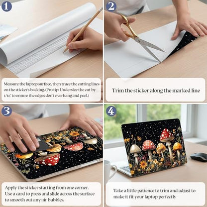 Universal Laptop Skin Sticker Decal,15.6 Inch Laptop Vinyl Cover for 13" 14" 15.6" Laptop,Scratch-Resistant Waterproof Protector Wrap,Reusable with Wrist Pads,Starry Mushroom Field - color: Starry Mushroom Field