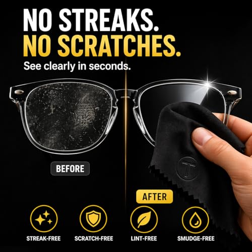 Microfiber Cleaning Cloth, 2 Pack + Velvet Pouch, 6"x7",230 GSM Thick Lens Cleaner for Glasses, Camera & Screens, Ultra Soft, Streak-Free, Lint-Free, Scratch-Safe- All Black - color: All Black, size: 15x18 cm (6x7 Inch)