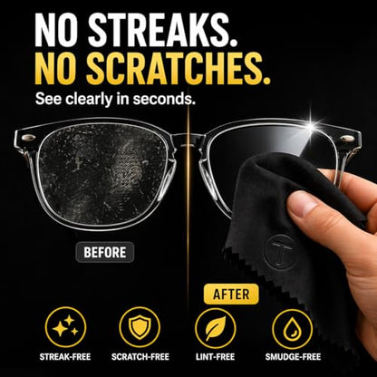 Microfiber Cleaning Cloth, 2 Pack + Velvet Pouch, 6"x7",230 GSM Thick Lens Cleaner for Glasses, Camera & Screens, Ultra Soft, Streak-Free, Lint-Free, Scratch-Safe- All Black - color: All Black, size: 15x18 cm (6x7 Inch)