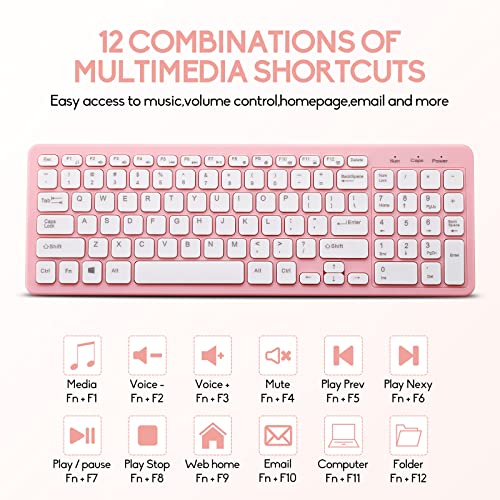 Wireless Keyboard and Mouse Combo, Compact Quiet Wireless Keyboard and Mouse Set 2.4G Ultra-Thin Sleek Design for Windows, Computer, Desktop, PC, Notebook, Laptop (Pink) - color: pink