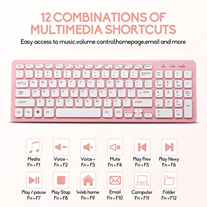 Wireless Keyboard and Mouse Combo, Compact Quiet Wireless Keyboard and Mouse Set 2.4G Ultra-Thin Sleek Design for Windows, Computer, Desktop, PC, Notebook, Laptop (Pink) - color: pink