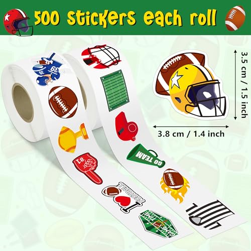Haooryx Football Sport Stickers Rolls - 1000 Pcs Football Rugby Rugger Waterproof Vinyl Reusable Laptop Stickers Scrapbook Water Bottle Page Activity Pad Birthday Party Favor Kids Skateboard - style: Football 2Roll