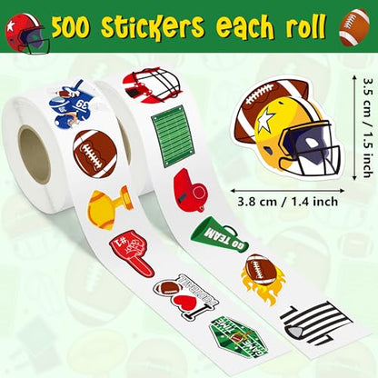 Haooryx Football Sport Stickers Rolls - 1000 Pcs Football Rugby Rugger Waterproof Vinyl Reusable Laptop Stickers Scrapbook Water Bottle Page Activity Pad Birthday Party Favor Kids Skateboard - style: Football 2Roll