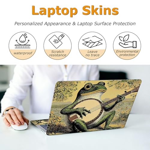 Universal Laptop Skin Sticker with 2 Wrist Pad Decals, 3-Piece Removable Vinyl Laptop Cover, Music Frog Waterproof Anti-Scratch, Easy-Trim Fit for 13.3" 14" 15.6" Laptops - color: Music Frog