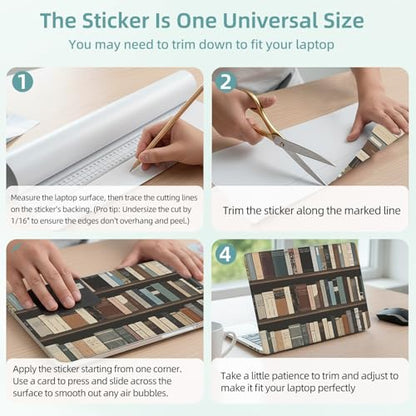 Universal Laptop Skin Decal, 3-Piece Vinyl Protector for 12 13 14 15.6" Notebook, Waterproof Anti-Scratch, Easy Trim & Bubble-Free Finish, Shelf Full of Different Books - color: Shelf Full of Different Books