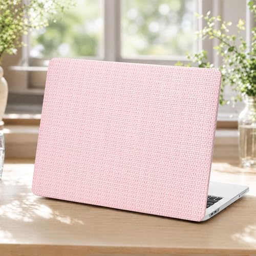 Voidborne Compatible with MacBook Neo 13 inch Case 2026 Release Model A3404 with A18 Pro Chip,Elegant Woven Fabric Leather Plastic Hard Shell Protective Case for Neo 13 inch + Keyboard Cover,Pink - color: Pink-Woven Fabric
