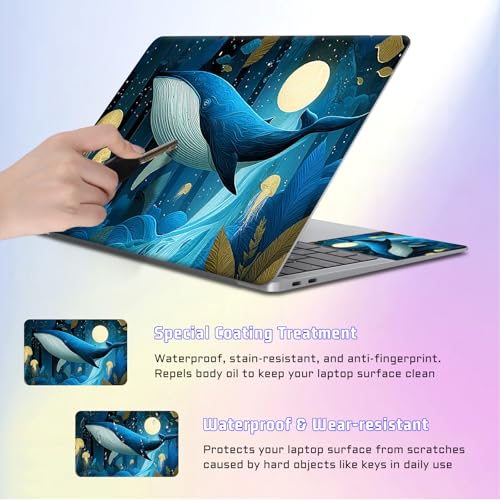 Universal Laptop Skin Sticker Decal, Compatible with MacBook HP Dell Lenovo 12"-15.6", Reusable Vinyl Notebook Cover 3PCS Set, High-Recognition Film-Dreamy Blue Whale & Jellyfish - color: Dreamy Blue Whale & Jellyfish