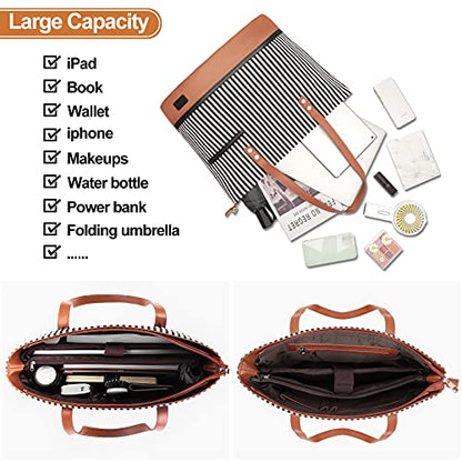Laptop Tote Bag for Women Large Canvas Womens Briefcase Waterproof Computer Bag Work Bags for Women Fits 15.6 inch Laptop - color: Brown
